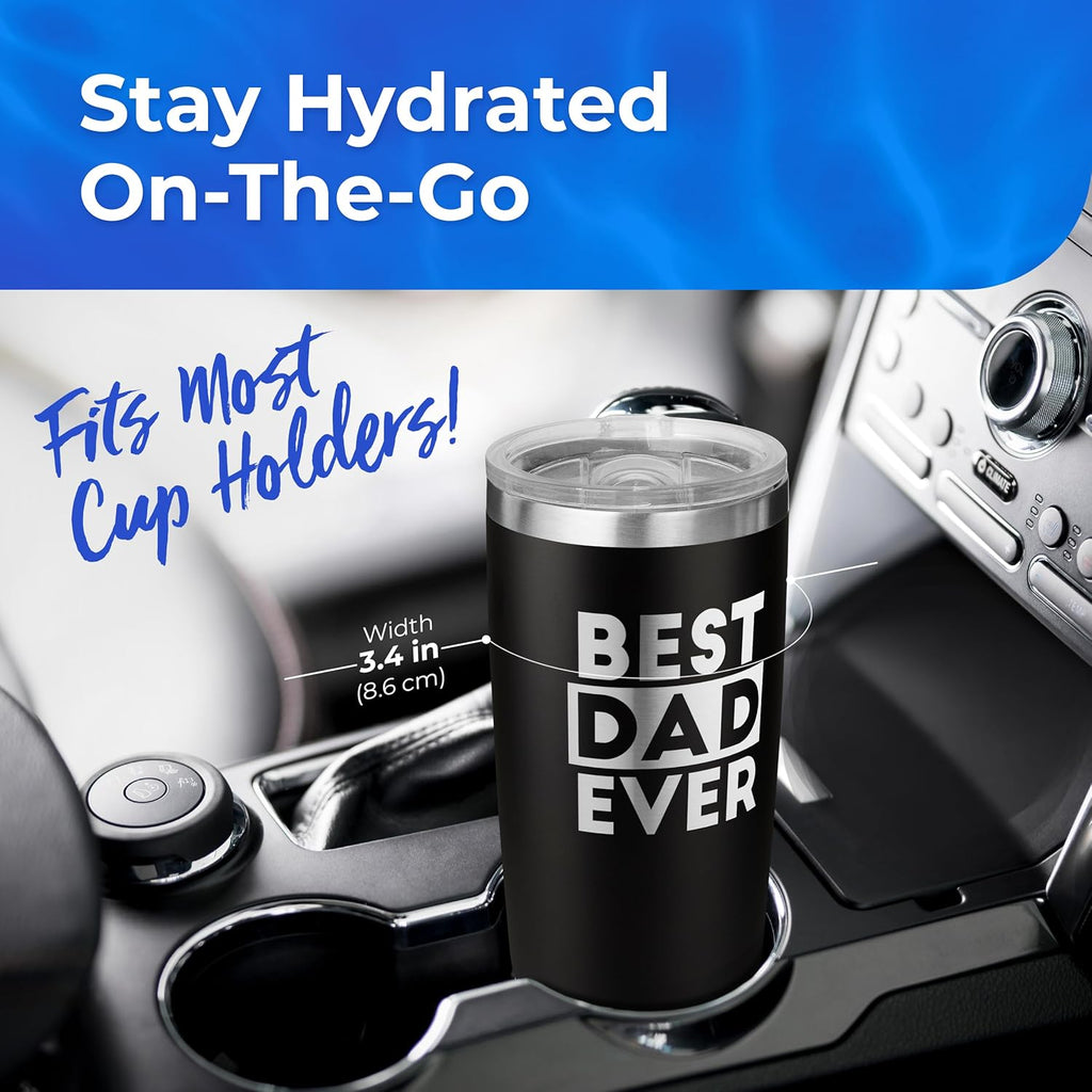 Best Dad Ever Tumbler - Travel Coffee Travel Mug, 20 Oz - Fathers Day Coffee Cup, Cool Gifts for Dad, Insulated Tumbler