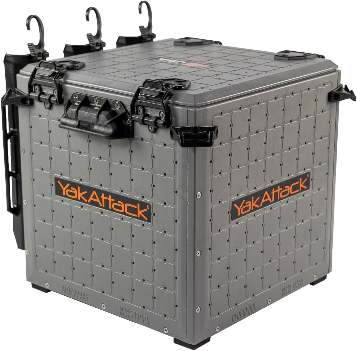 Blackpak Pro 13" X 13" Fishing Crate with 3 Rod Holders - Battleship Grey | Compact Tackle Storage Box & Gear Organizer for Kayaks | Lightweight, Durable & Customizable Marine Accessory