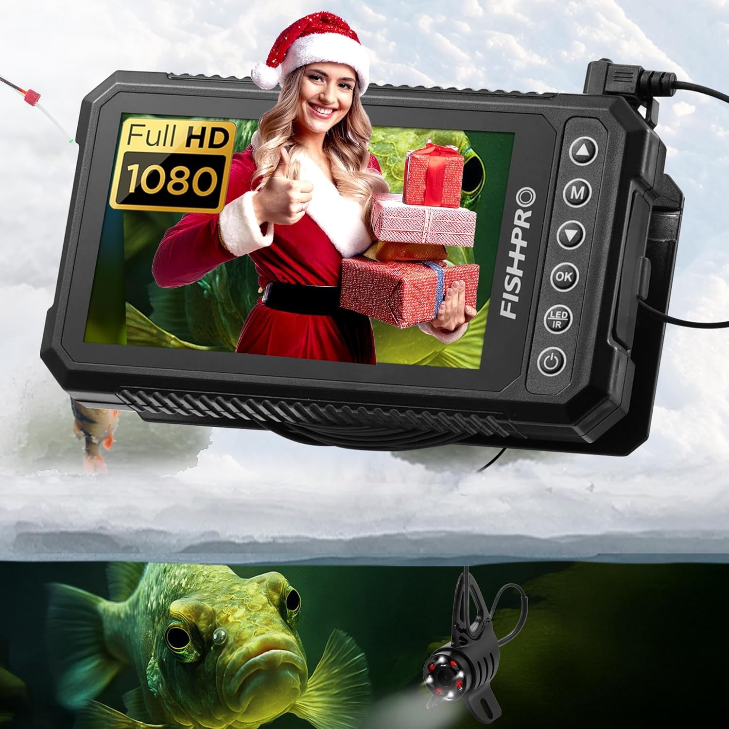 [® 2026 Upgrade] 4.5'' True HD 1080P Underwater Fishing Camera (Plug & Play) - Ice Fishing Camera Underwater W/ 5,000Mah, USB-C, IR+LED, Fish Finder for Ice/Lake/Kayak, 65Ft