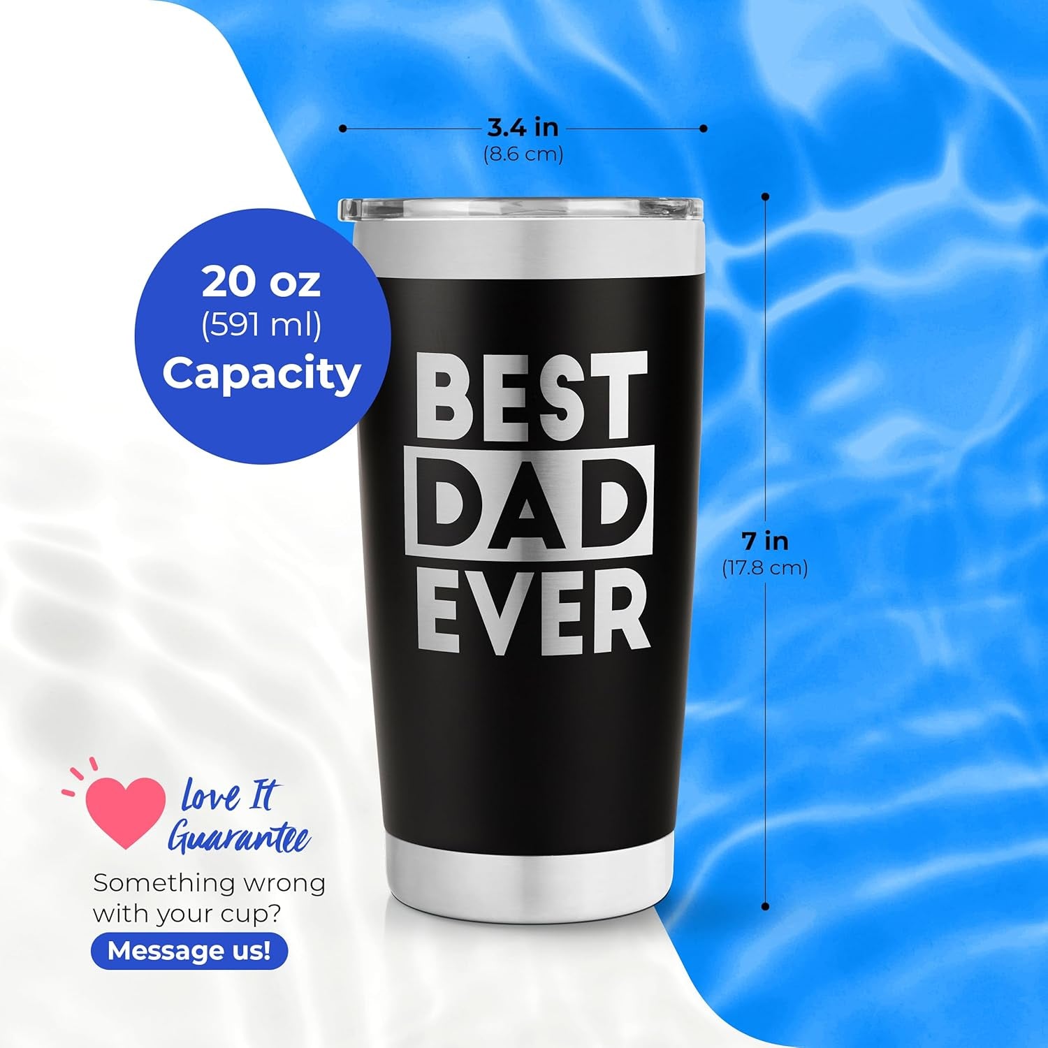 Best Dad Ever Tumbler - Travel Coffee Travel Mug, 20 Oz - Fathers Day Coffee Cup, Cool Gifts for Dad, Insulated Tumbler