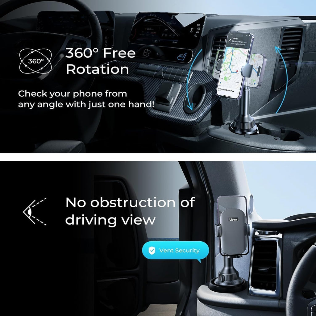 Cup Holder Phone Holder [No Shaking] Phone Holder for Car, 360° Adjustable Iphone Holder Car Accessories for Women Truck Jeep Golf for Iphone 17 Pro Max 16 15 14 Samsung S25 All 4-7'' Phone