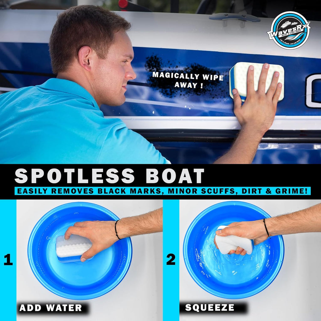 Marine Scuff and Dirt Eraser Sponges for Boats, Jet Ski & PWC | Magic Cleaning Pads Effortlessly Remove Deck Marks, Scratches, Black Streaks and Grease | No Harsh Chemicals
