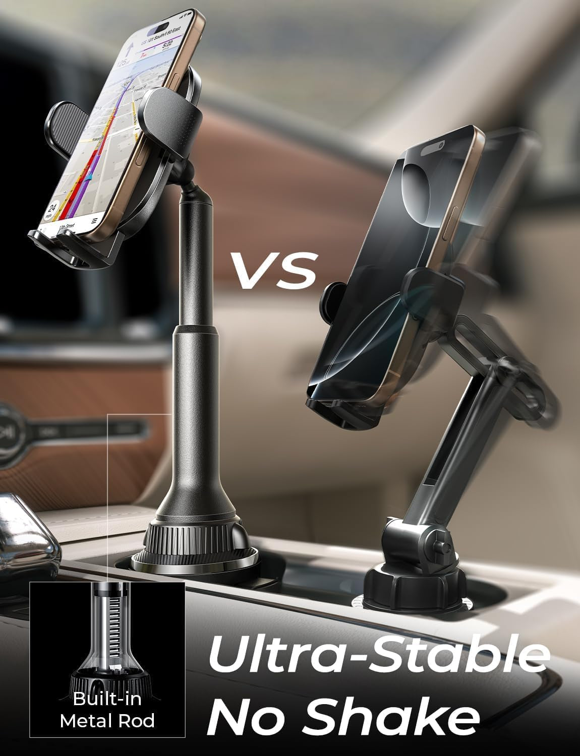 Cup Holder Phone Holder [No Shaking] Phone Holder for Car, 360° Adjustable Iphone Holder Car Accessories for Women Truck Jeep Golf for Iphone 17 Pro Max 16 15 14 Samsung S25 All 4-7'' Phone