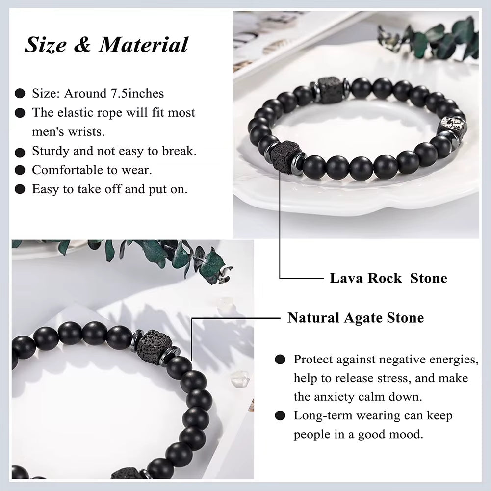 Fathers Day Gifts Stretch Bracelet Natural Stone Beaded Bracelet Lava Rock Bracelet Birthday Fathers Day Christmas Gifts for Men