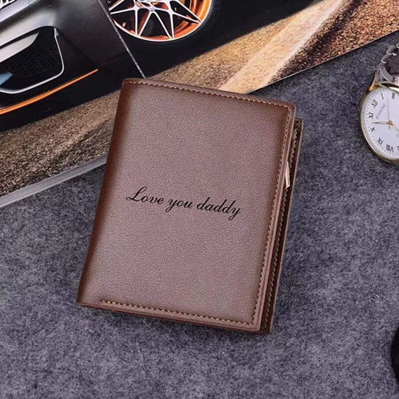 New Custom Wallets Men High Quality PU Leather Engraved Name Wallets Men Short Purse Personality Wallet Luxury Fathers Day Gift
