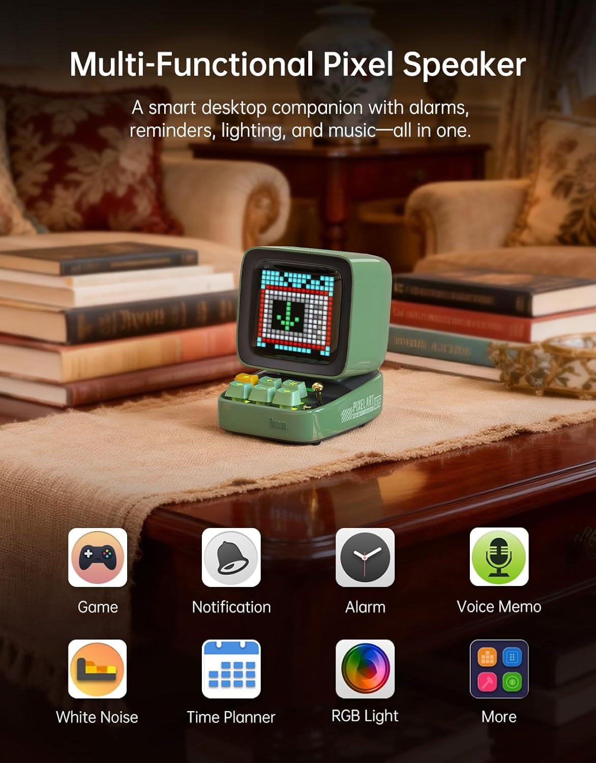 Ditoo Pro Retro Pixel Art Game Bluetooth Speaker with 16X16 LED App Controlled Front Screen (Green)