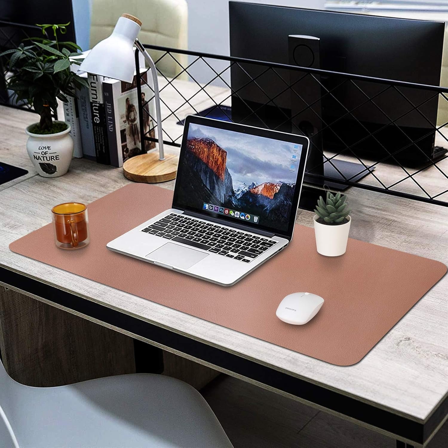 PU Leather Desk Pad with Suede Base, Multi-Color Non-Slip Mouse Pad, 36” X 17” Waterproof Desk Writing Mat, Large Desk Blotter Protector(Champagne Gold)