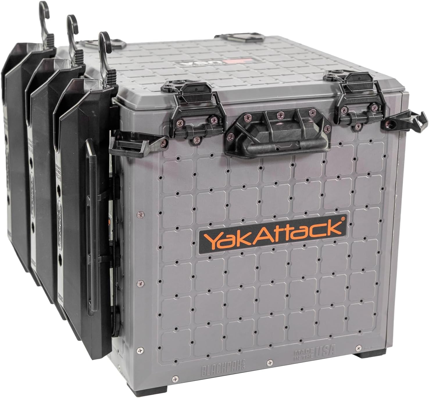 Blackpak Pro 13" X 13" Fishing Crate with 3 Rod Holders - Battleship Grey | Compact Tackle Storage Box & Gear Organizer for Kayaks | Lightweight, Durable & Customizable Marine Accessory