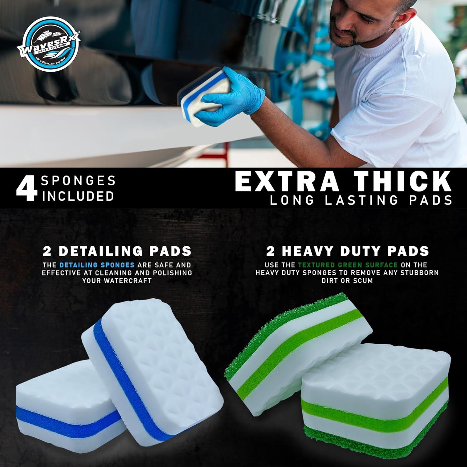 Marine Scuff and Dirt Eraser Sponges for Boats, Jet Ski & PWC | Magic Cleaning Pads Effortlessly Remove Deck Marks, Scratches, Black Streaks and Grease | No Harsh Chemicals