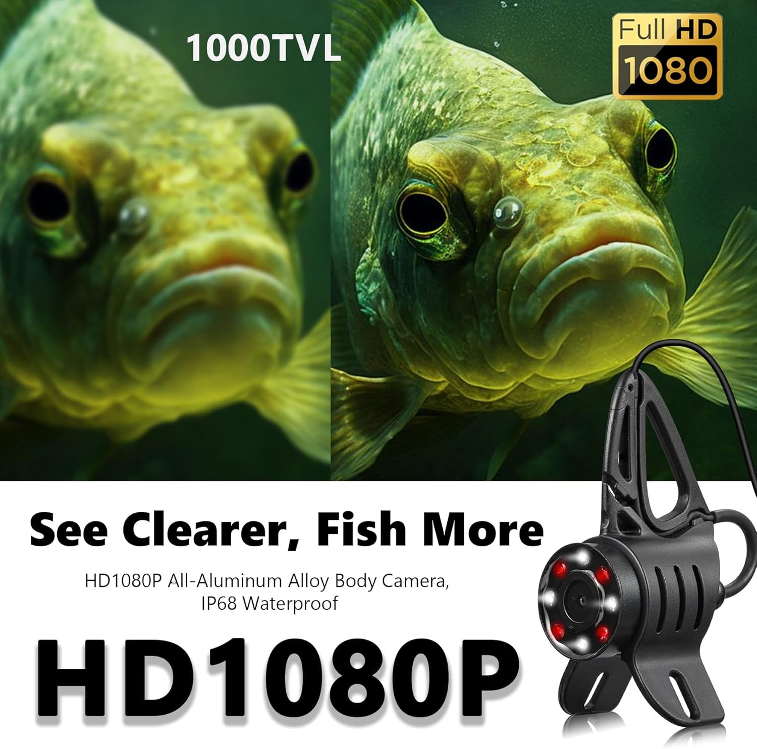 [® 2026 Upgrade] 4.5'' True HD 1080P Underwater Fishing Camera (Plug & Play) - Ice Fishing Camera Underwater W/ 5,000Mah, USB-C, IR+LED, Fish Finder for Ice/Lake/Kayak, 65Ft