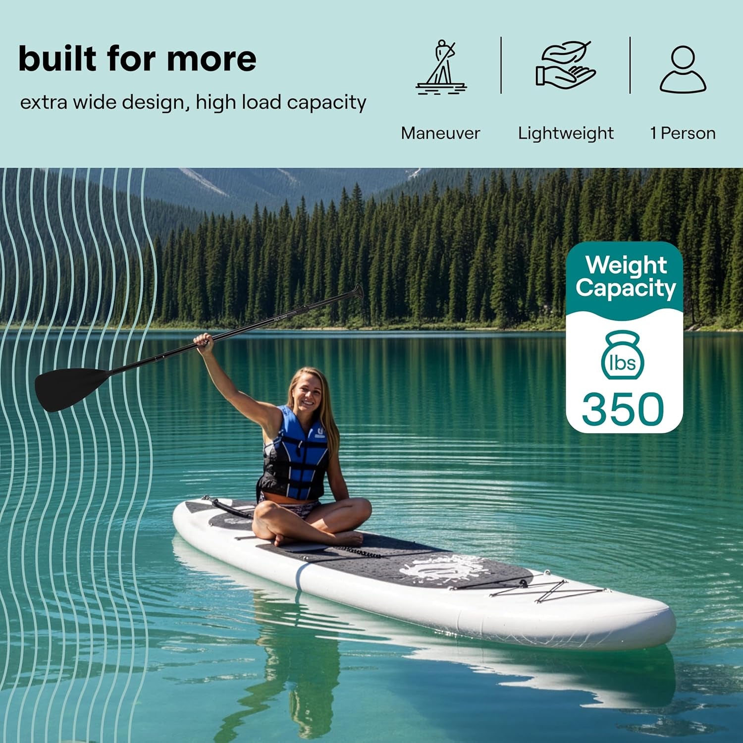Ultra-Light Inflatable Stand up Paddle Board with Premium SUP Accessories - Extra Wide Stable Design with Non-Slip EVA Deck Pad for Youth and Adults of All Skill Levels - 275 Lbs Capacity