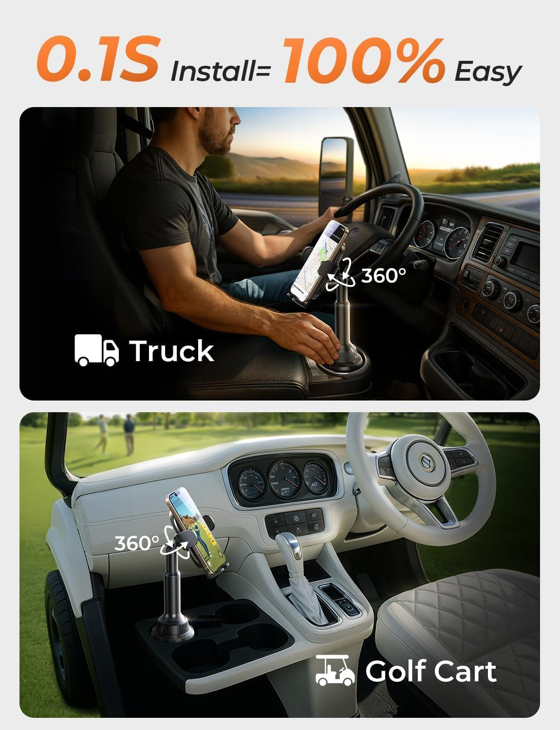 Cup Holder Phone Holder [No Shaking] Phone Holder for Car, 360° Adjustable Iphone Holder Car Accessories for Women Truck Jeep Golf for Iphone 17 Pro Max 16 15 14 Samsung S25 All 4-7'' Phone