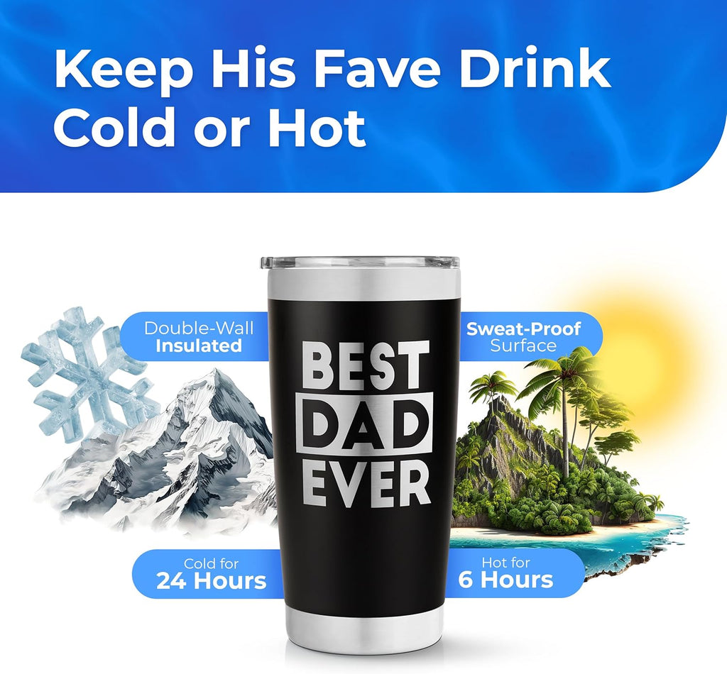 Best Dad Ever Tumbler - Travel Coffee Travel Mug, 20 Oz - Fathers Day Coffee Cup, Cool Gifts for Dad, Insulated Tumbler