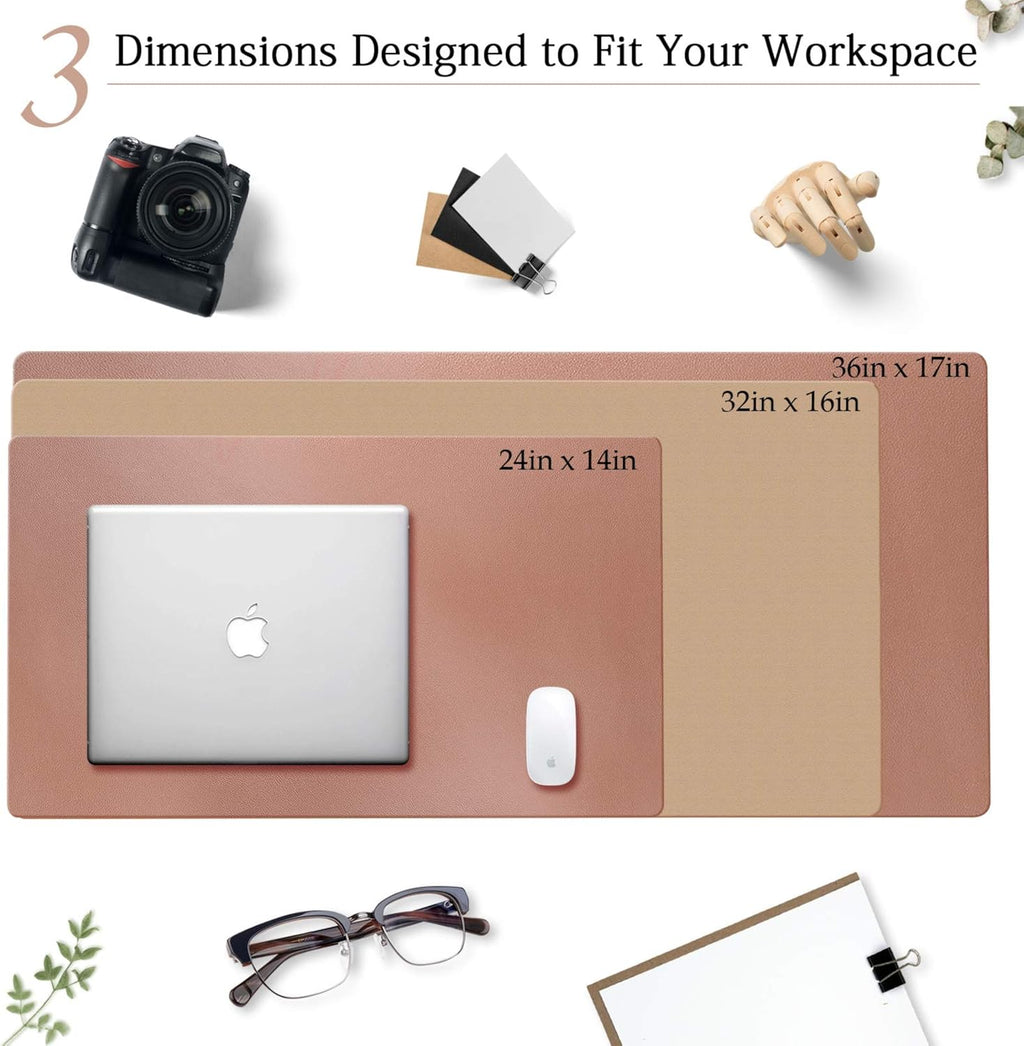 PU Leather Desk Pad with Suede Base, Multi-Color Non-Slip Mouse Pad, 36” X 17” Waterproof Desk Writing Mat, Large Desk Blotter Protector(Champagne Gold)