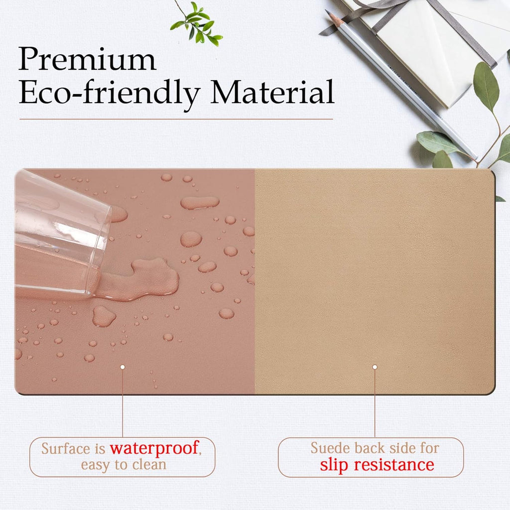 PU Leather Desk Pad with Suede Base, Multi-Color Non-Slip Mouse Pad, 36” X 17” Waterproof Desk Writing Mat, Large Desk Blotter Protector(Champagne Gold)