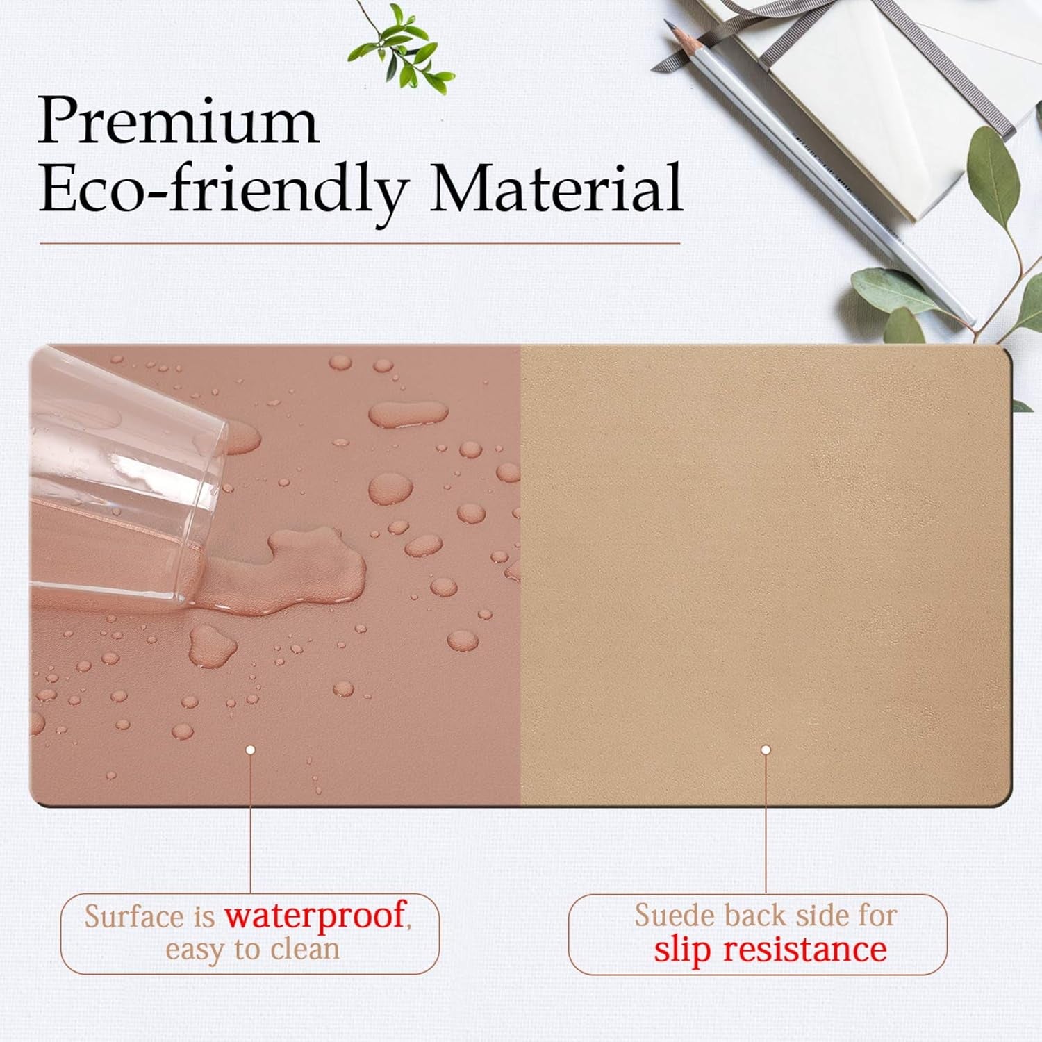 PU Leather Desk Pad with Suede Base, Multi-Color Non-Slip Mouse Pad, 36” X 17” Waterproof Desk Writing Mat, Large Desk Blotter Protector(Champagne Gold)
